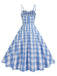 1950er Gerüschtes Spaghetti Träger Gingham Plaid Kleid