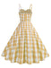 1950er Gerüschtes Spaghetti Träger Gingham Plaid Kleid