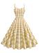1950er Gerüschtes Spaghetti Träger Gingham Plaid Kleid