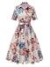 Aprikose 1940er Blumen Gürtel Revers Kleid