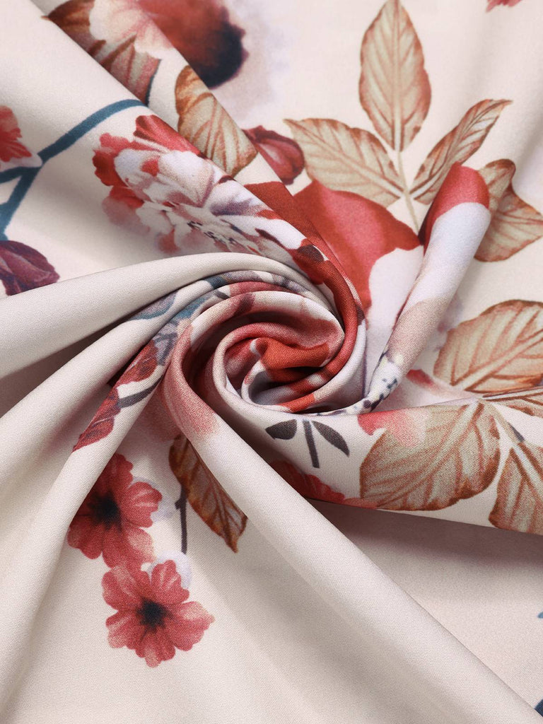 Aprikose 1940er Blumen Gürtel Revers Kleid