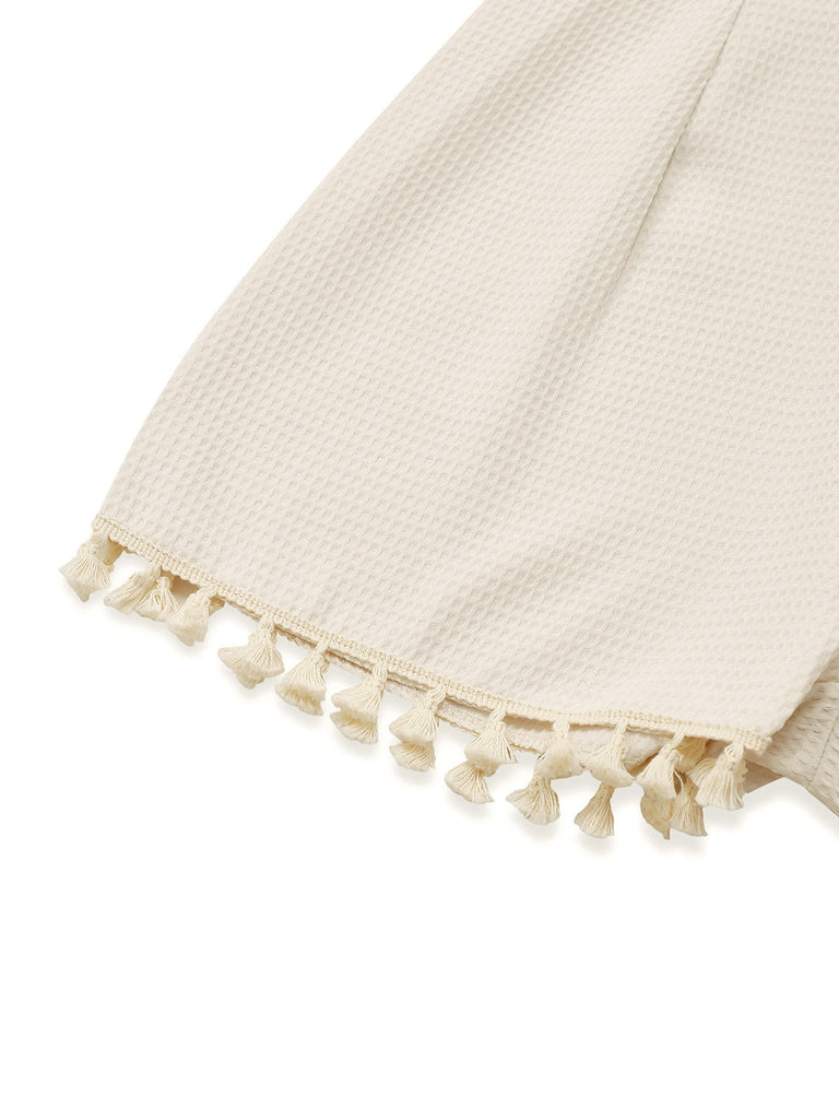 Beige 1950er Solide Spaghetti Träger Gesmokt Romper