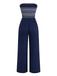 Tiefblau 1950er Streifen Bandeau Jumpsuit