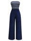 Tiefblau 1950er Streifen Bandeau Jumpsuit