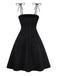 Schwarz 1950er Blumen Texturiert Spaghetti Träger Kleid