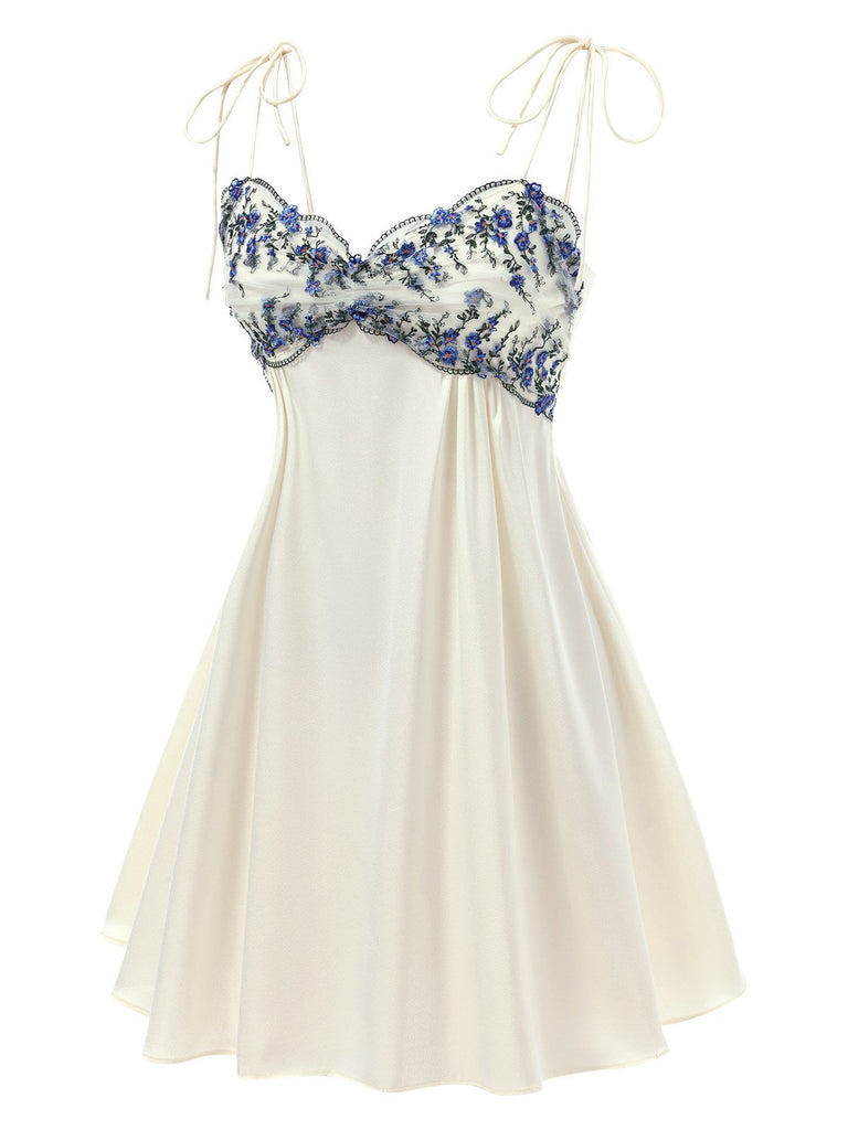 Beige 1940er Blumen Bestickt Spaghetti Träger Nachthemd