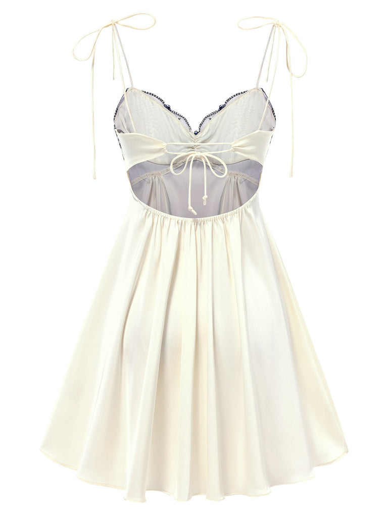 Beige 1940er Blumen Bestickt Spaghetti Träger Nachthemd