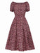 Rot 1940er Puffärmel Kleine Blumen Kleid