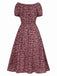 Rot 1940er Puffärmel Kleine Blumen Kleid