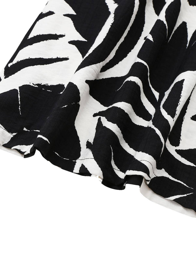 Schwarz 1940er Pflanzen Silhouette Fledermausärmel Jumpsuit