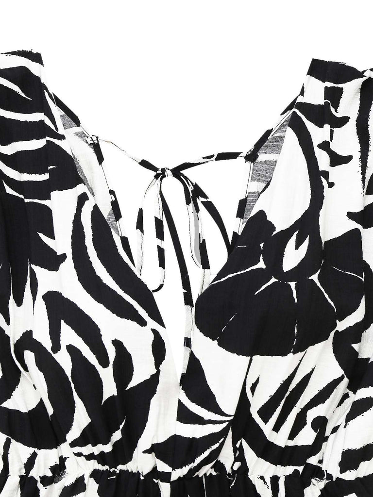 Schwarz 1940er Pflanzen Silhouette Fledermausärmel Jumpsuit