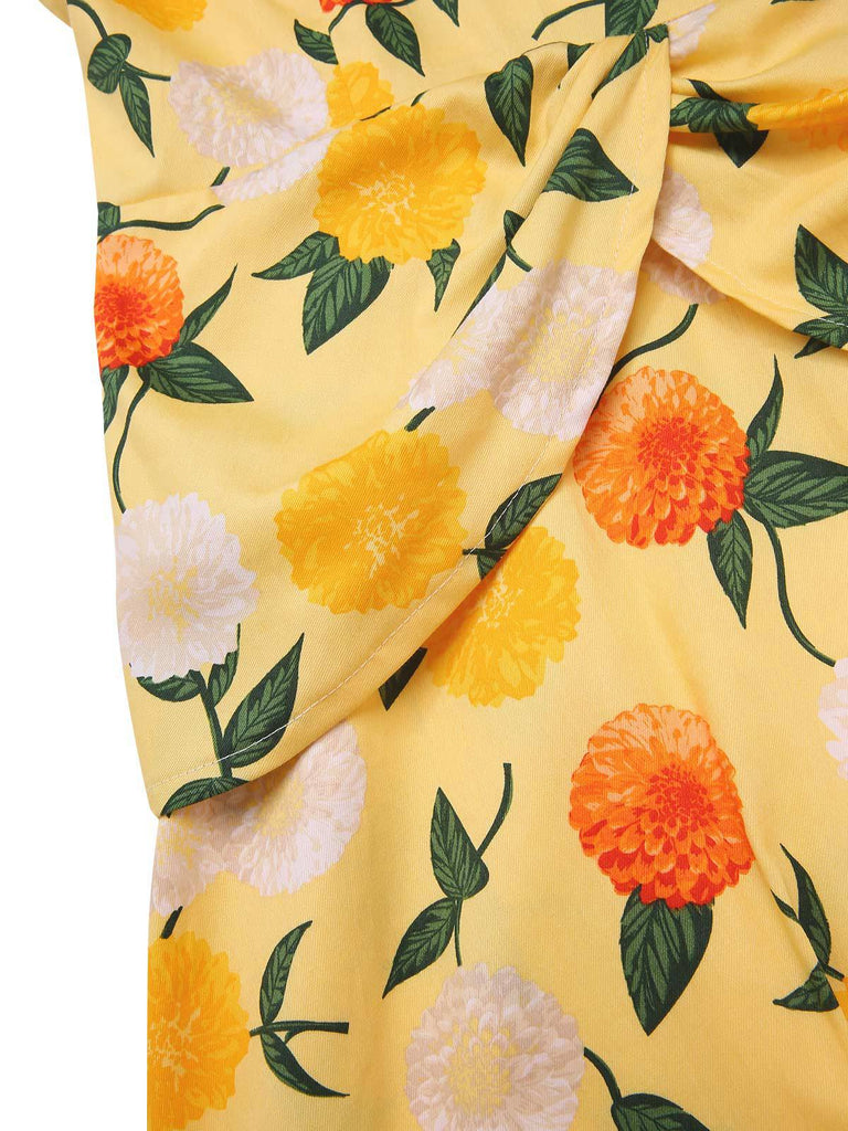 Gelb 1950er Hortensie Blumen Gerüschtes Kleid