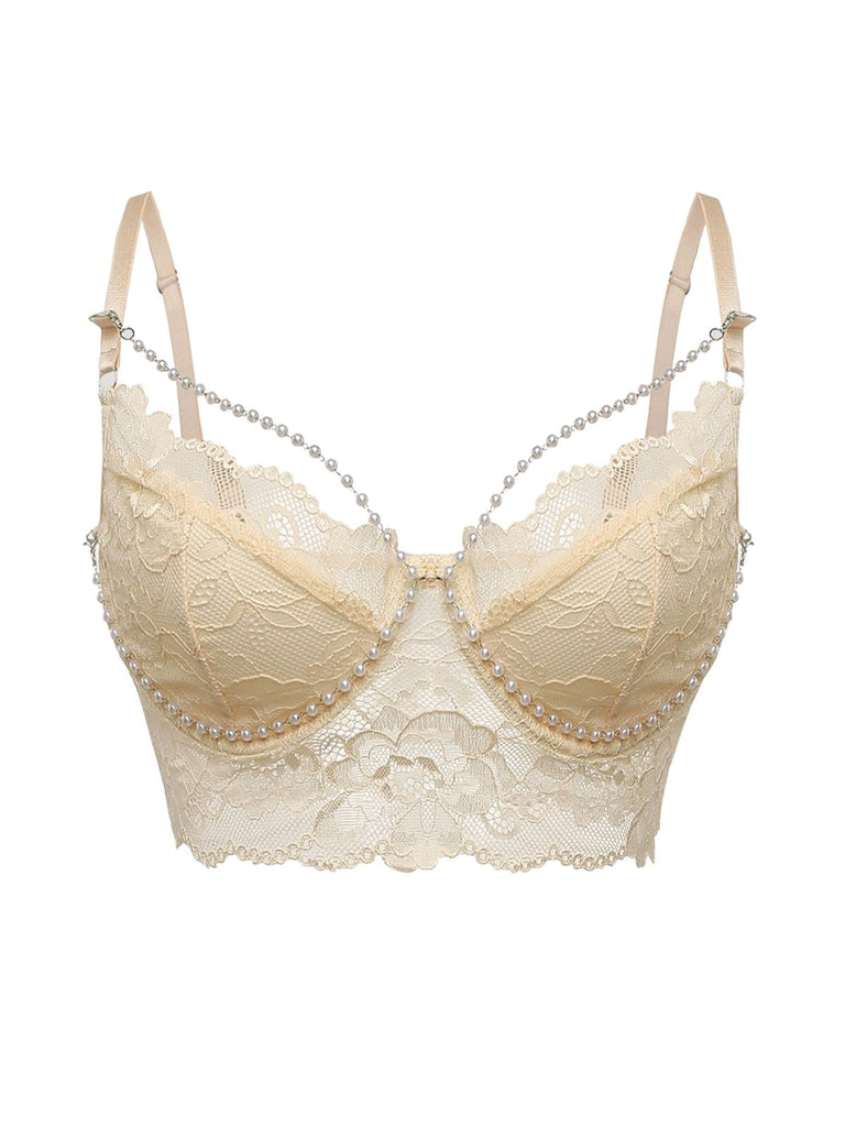 1940er Perle Kette Blumen Spitze Crop Camisole
