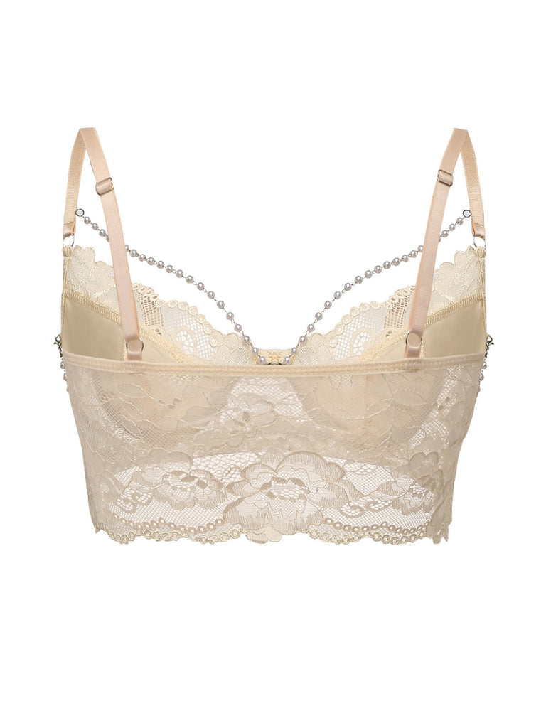 1940er Perle Kette Blumen Spitze Crop Camisole