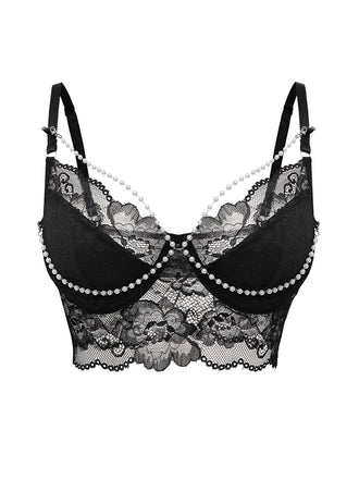 1940er Perle Kette Blumen Spitze Crop Camisole