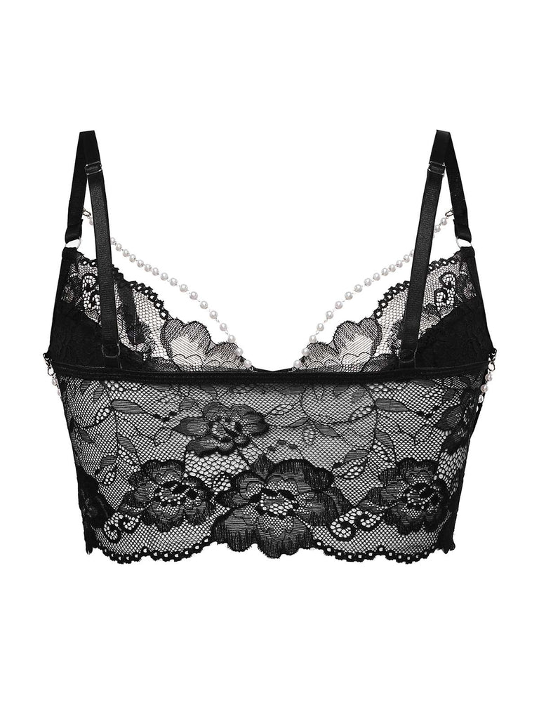 1940er Perle Kette Blumen Spitze Crop Camisole