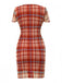 Rot 1960er V-Ausschnitt Bogen Plaid Bleistift Kleid