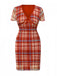 Rot 1960er V-Ausschnitt Bogen Plaid Bleistift Kleid