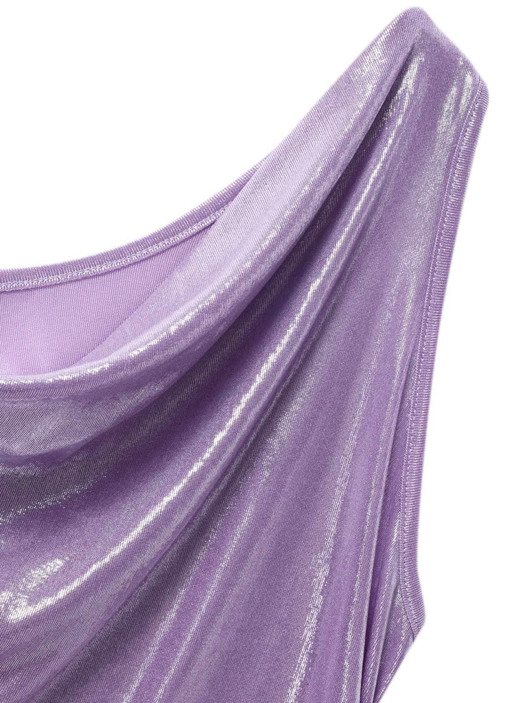 Lavendel 1960er Wasserfallausschnitt Hoher-Schlitz Perlglanz Kleid