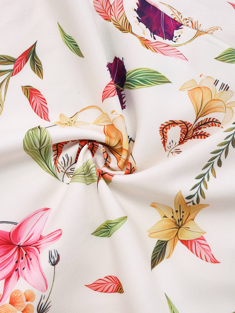 Multicolor 1950er Blumen Revers Fledermausärmel Romper