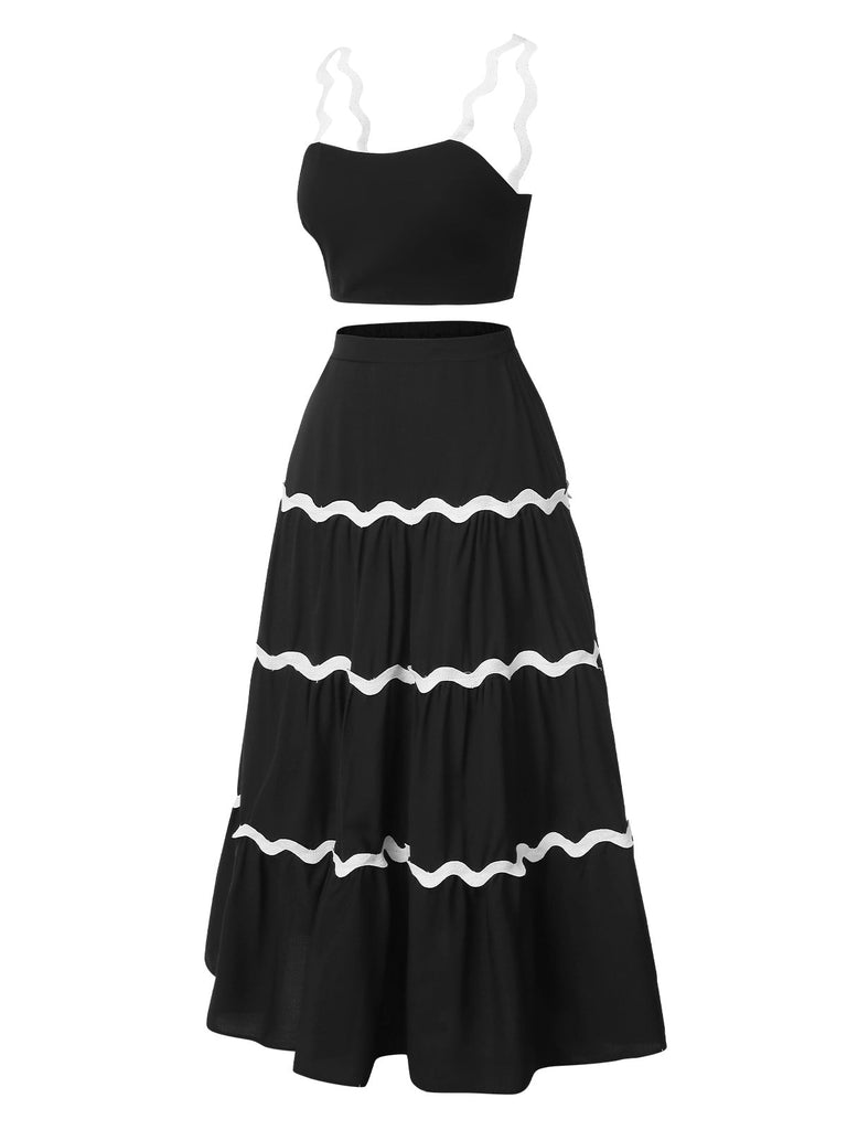 2PCS 1940er Träger Träger Top & Welligkeit Rock