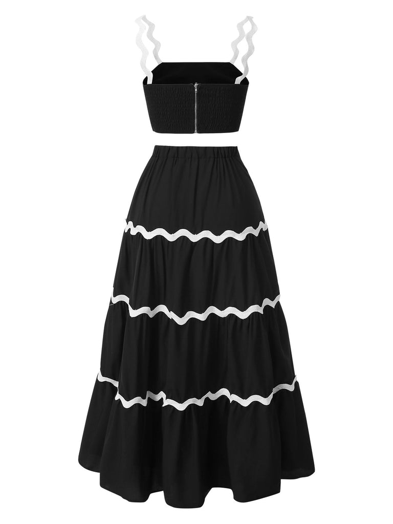 2PCS 1940er Träger Träger Top & Welligkeit Rock