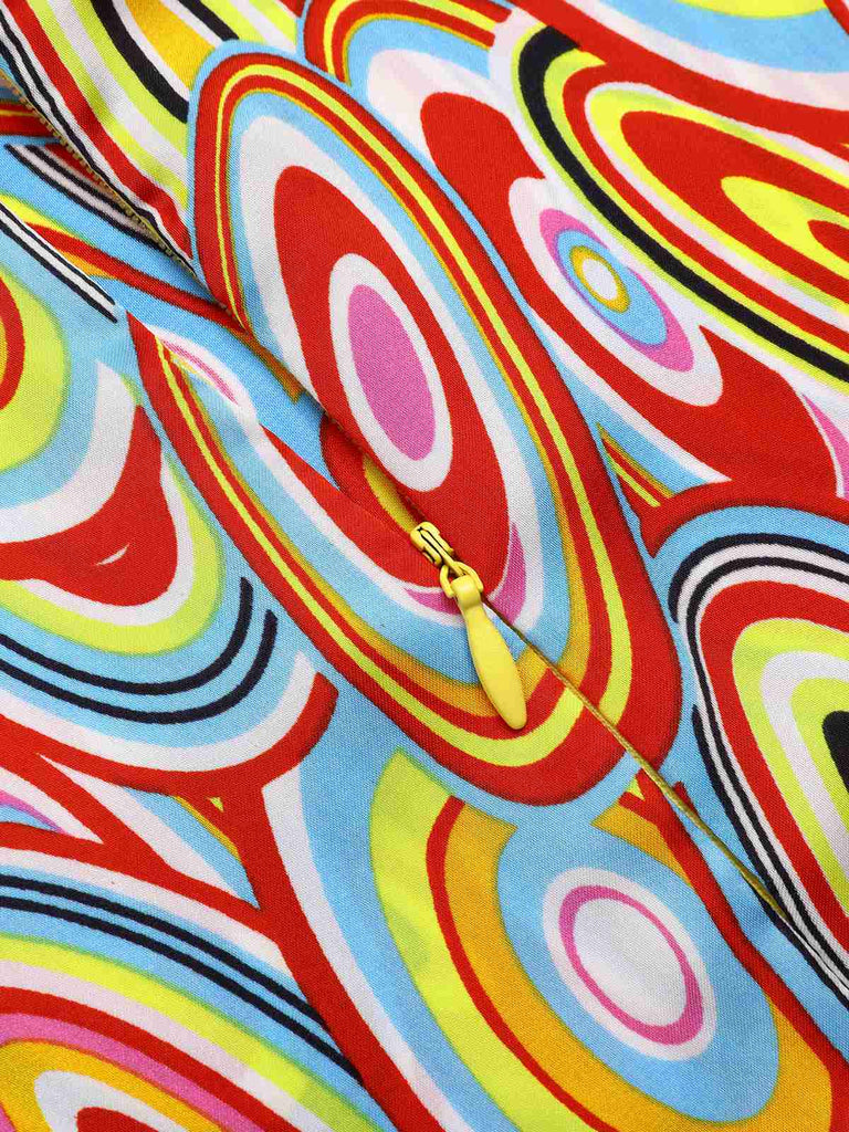 Multicolor 1960er Perle Tasten Ärmellos Kleid