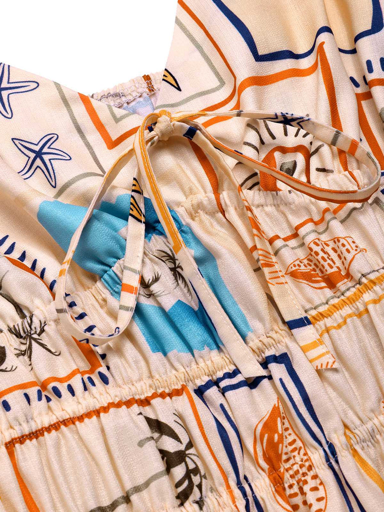 2PCS Multicolor 1940er Marine Life Top & Shorts