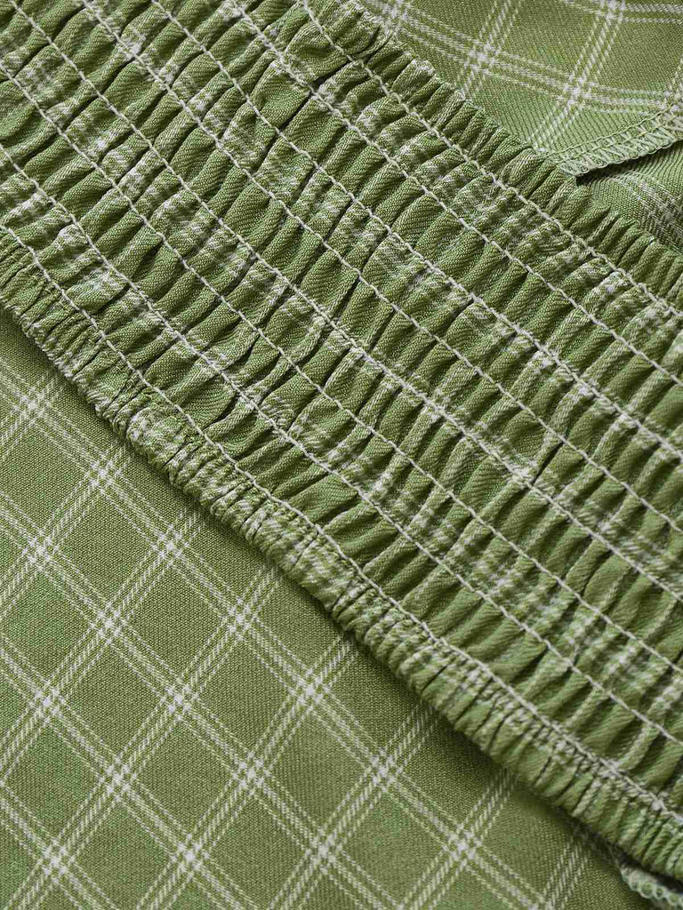 2PCS Grün 1960er Plaid Leibchen & Figurbetont Rock