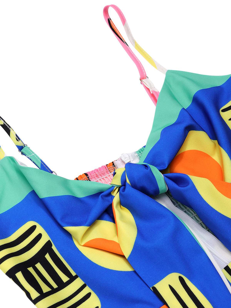 Mehrfarbig 1930er Malerei Brustkrawatte Jumpsuit