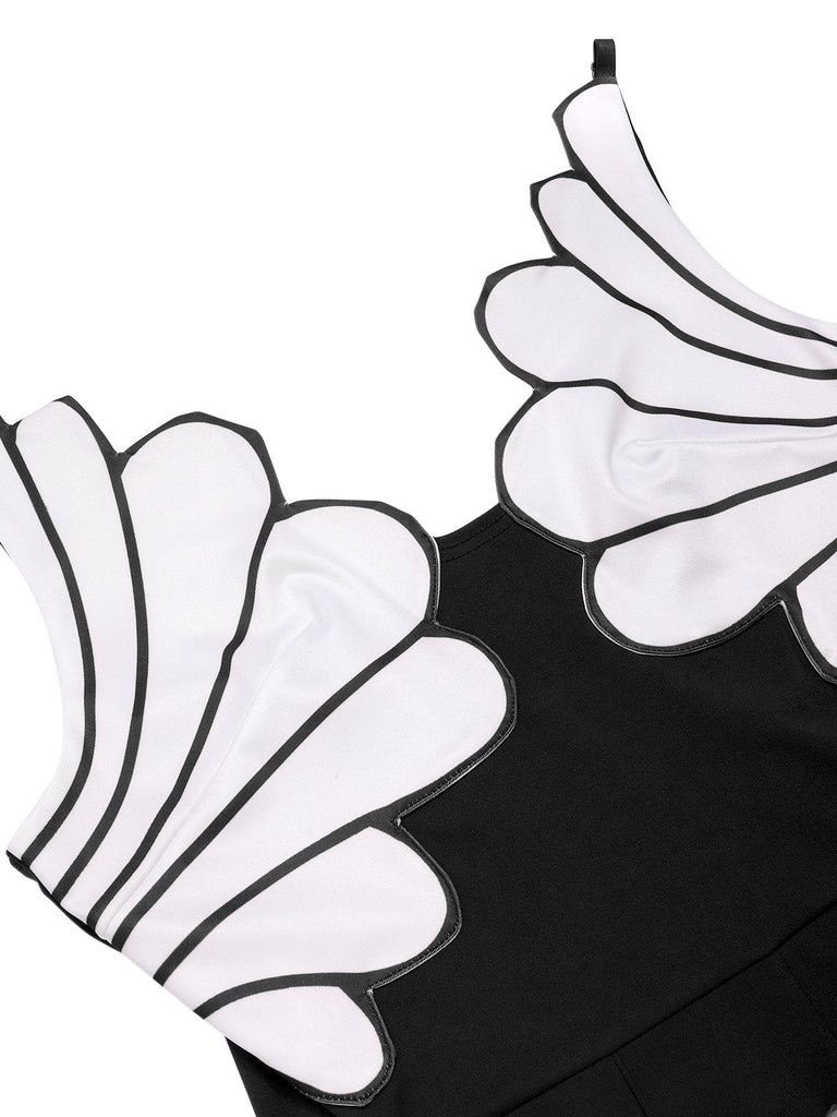 1930er Blumen Patchwork V-Ausschnitt Träger Jumpsuit