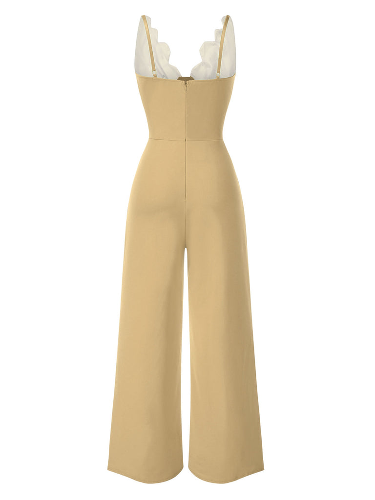 1930er Blumen Patchwork V-Ausschnitt Träger Jumpsuit