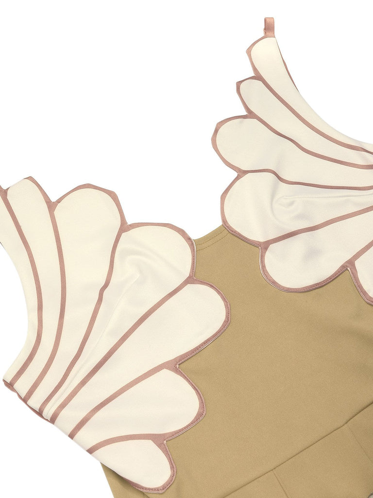 1930er Blumen Patchwork V-Ausschnitt Träger Jumpsuit