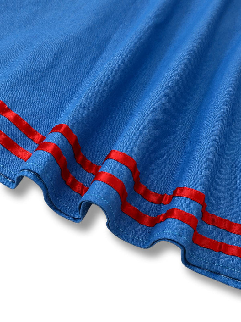 2PCS Blau 1960er Halloween Chucky Streifen Top & Breite Träger Kleid