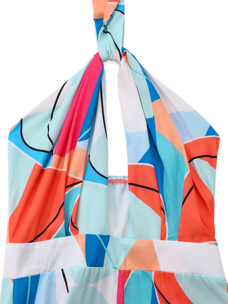Multicolor 1960er Geometrisch Abstrakt Drucken Halter Jumpsuit
