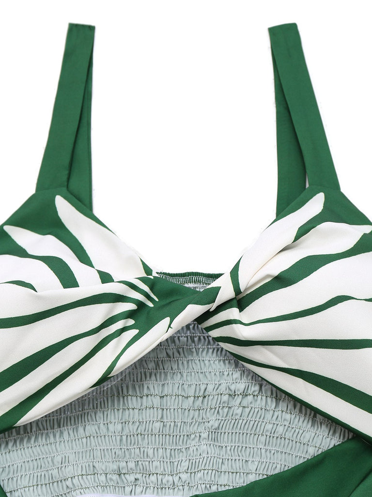 1930er Breite Träger Hohl Twist Gesmokt Blumen Jumpsuit