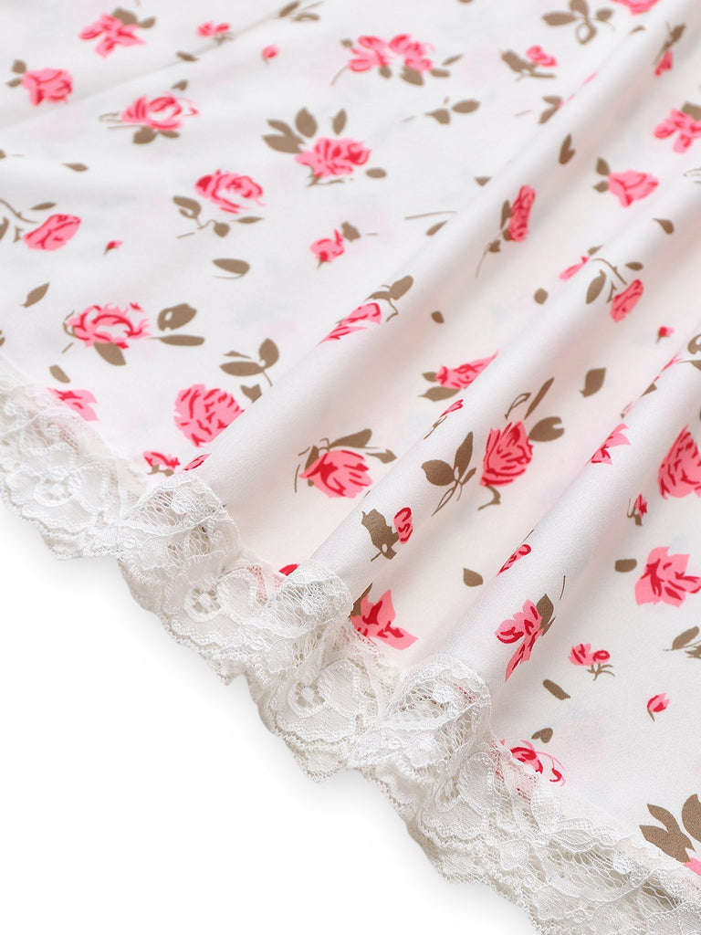 Rosa 1940er Rose Träger Spitze Patchwork Kleid