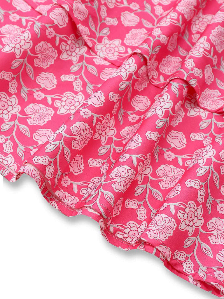 Pfirsichrosa 1960er Gesmokt Blumen Halter Kleid