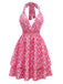 Pfirsichrosa 1960er Gesmokt Blumen Halter Kleid