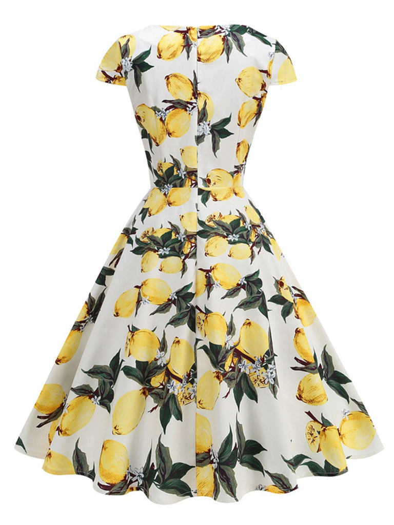 Gelb 1950er Surplice V-Ausschnitt Zitrone Kleid