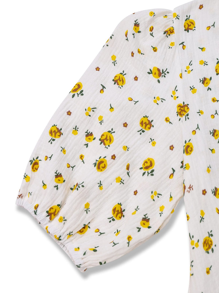 Weiß 1940er Kleine Blumen Baumwolle Wickel Kleid