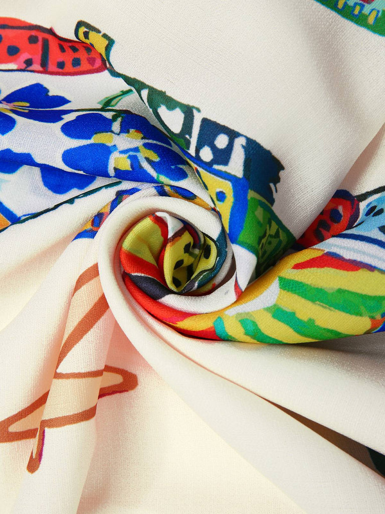 Multicolor 1950er Meereslebewesen Druck Kleid