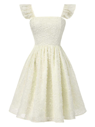 Beige 1950er Gurt Quadratischer Hals Rückenfrei Kleid