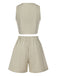 2PCS Helles Khaki 1950er Solide V-Ausschnitt Weste & Shorts