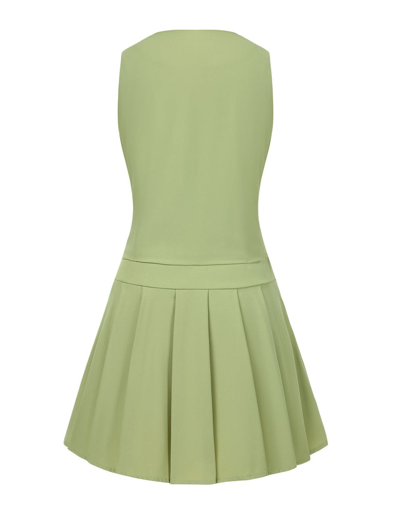 2PCS 1960er Solide Tasten Weste & Plissiertes Felsen