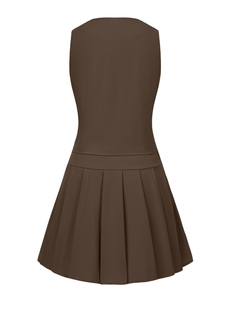 2PCS 1960er Solide Tasten Weste & Plissiertes Felsen