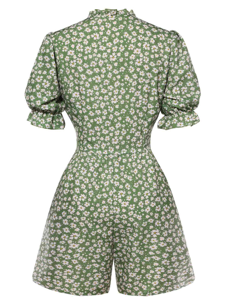 1940er Gänseblümchen Faltenkragen Puffärmel Romper