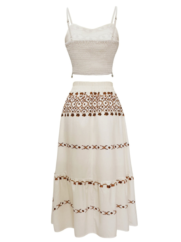 2PCS Beige 1970er Bohemien Fransenriemen Top & Rock