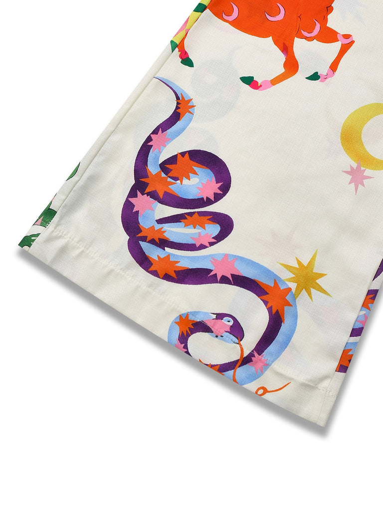 Mehrfarbig 1930er Karikatur Tiere Hemdkragen Jumpsuit