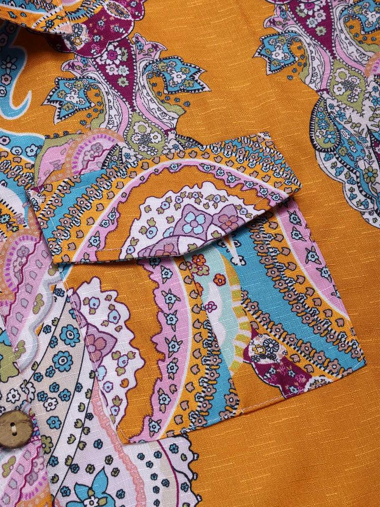 1970er Hemdkragen Paisley Drucken Gürtel Romper